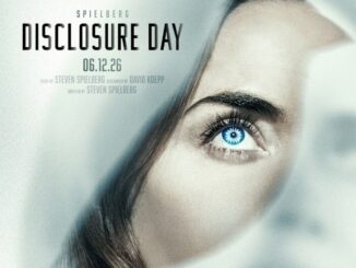 Movie poster for Disclosure Day showing a close-up of a woman's blue eye with cold tones.