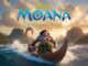 Poster for Disney's Moana: Live-Action 2026 featuring Maui and Moana on a wave-washed canoe at sunset.