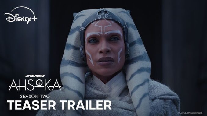 Ahsoka Tano in ceremonial costume with head-tail lekku; promo image for Disney+ Star Wars: Ahsoka Season 2 teaser trailer.