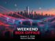 Poster announcing Weekend Box Office with a NYC skyline, red and blue light trails, and the text 'WEEKEND BOX OFFICE' 'August 2, 2026' 'Record $429M'.