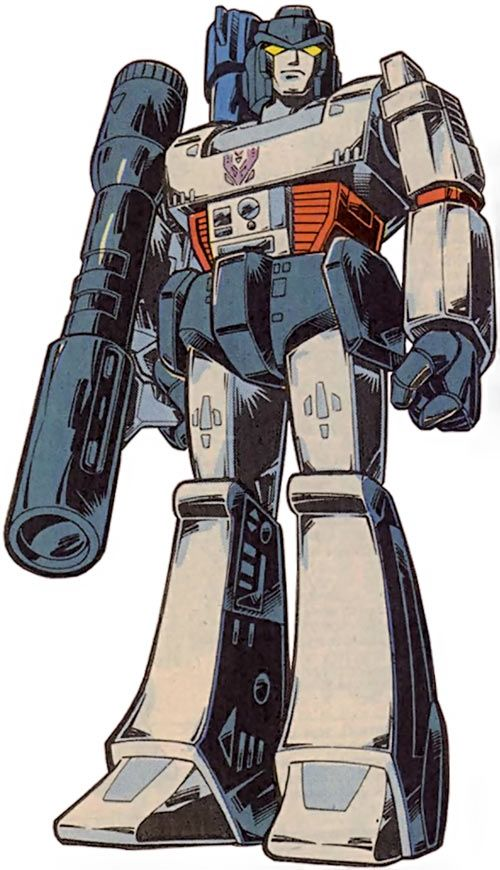 image | GotchaMovies Autobot Transformer robot standing tall with a large cannon on its left arm, facing forward.