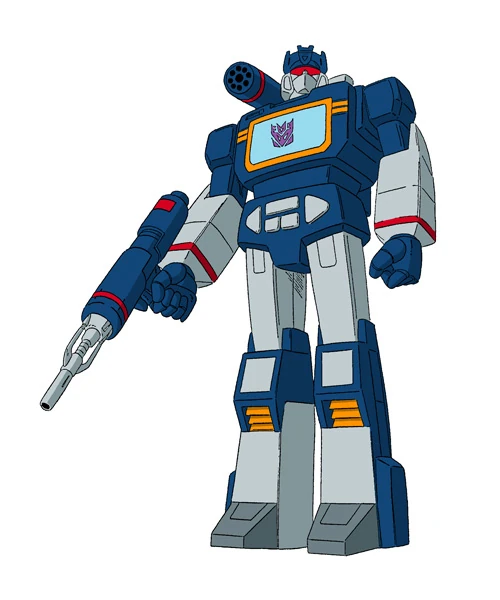 image | GotchaMovies Blue Autobot Transformer figure standing upright, holding a long blaster.